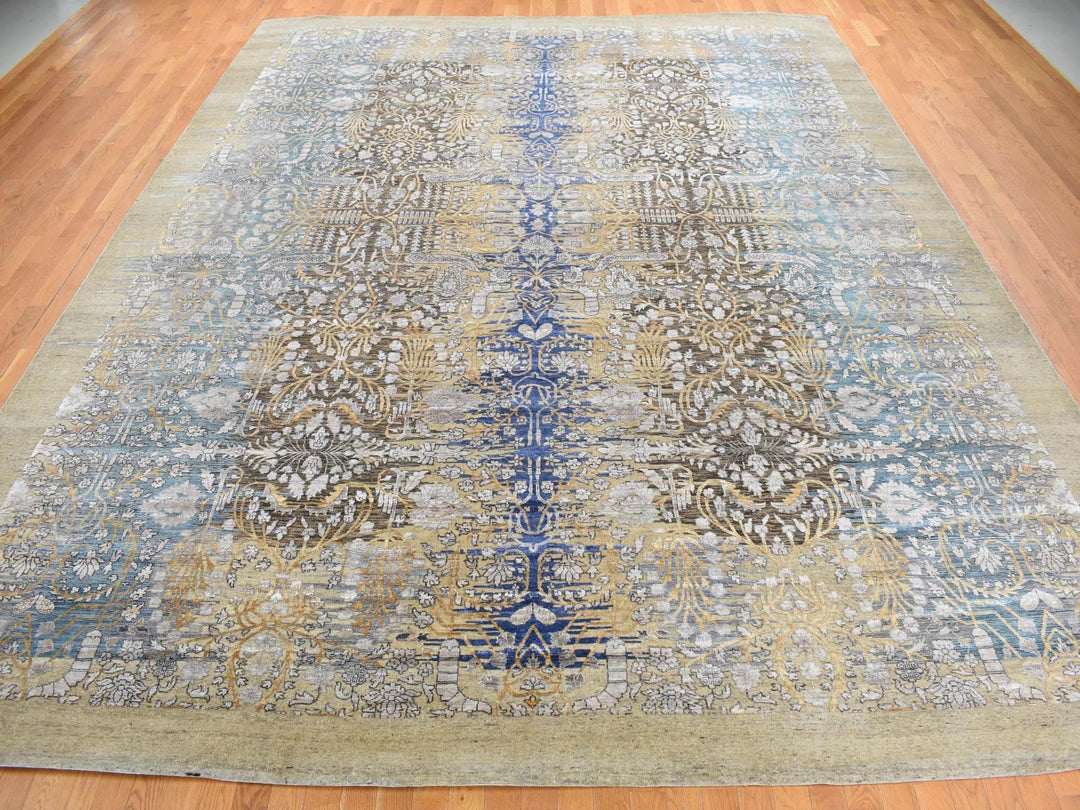 12'2" x 15'4" New Hand Knotted Brown Wool & Silk Rectangle Oriental Rug - MOA10287995