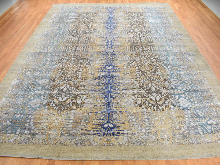 12'2" x 15'4" New Hand Knotted Brown Wool & Silk Rectangle Oriental Rug - MOA10287995