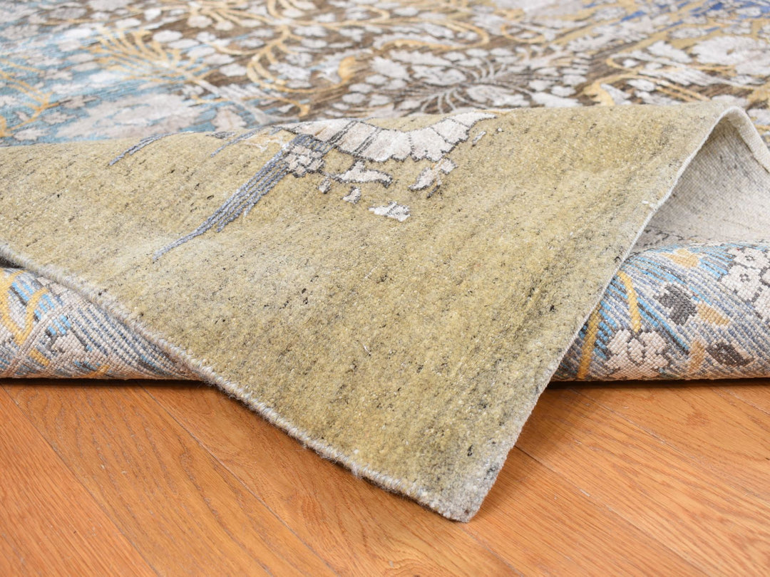 12'2" x 15'4" New Hand Knotted Brown Wool & Silk Rectangle Oriental Rug - MOA10287995