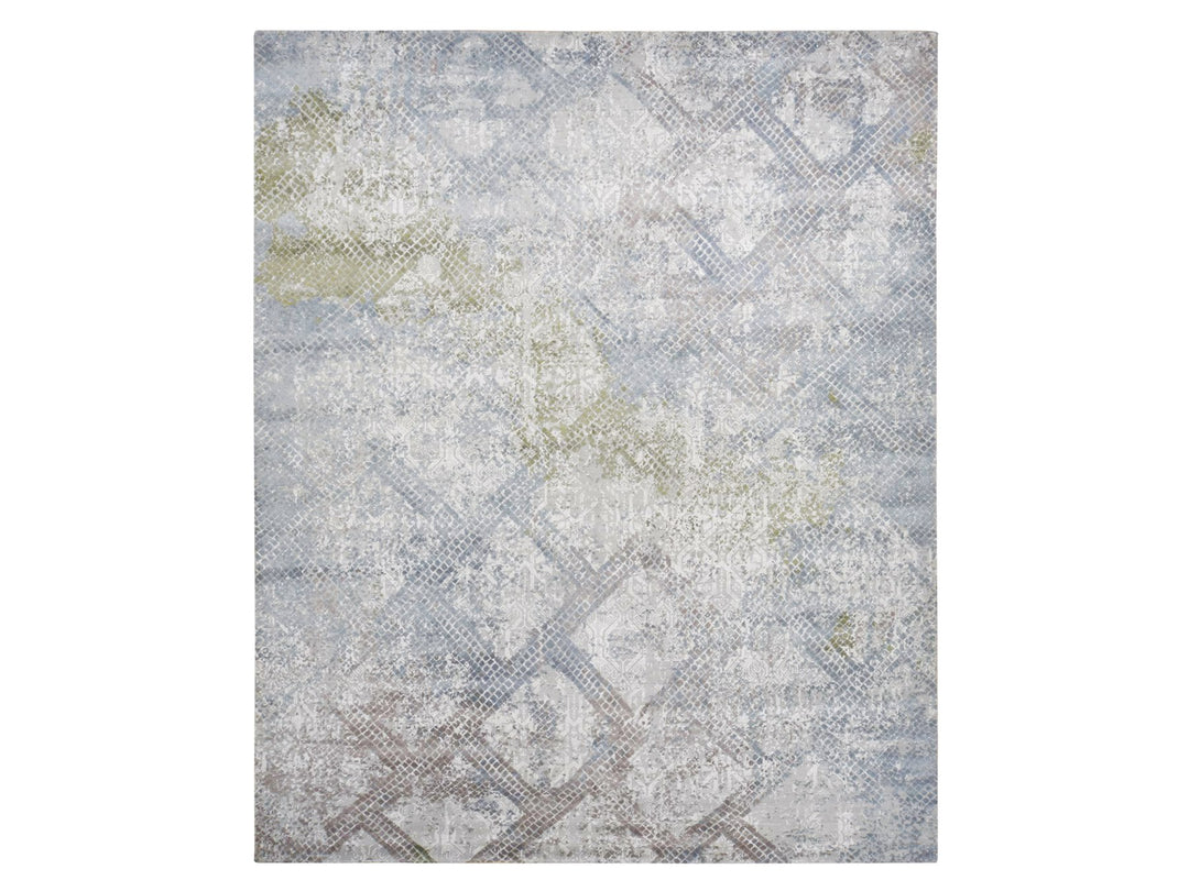 12'3" x 15'3" New Hand Knotted Grey Wool & Silk Rectangle Oriental Rug - MOA10287998