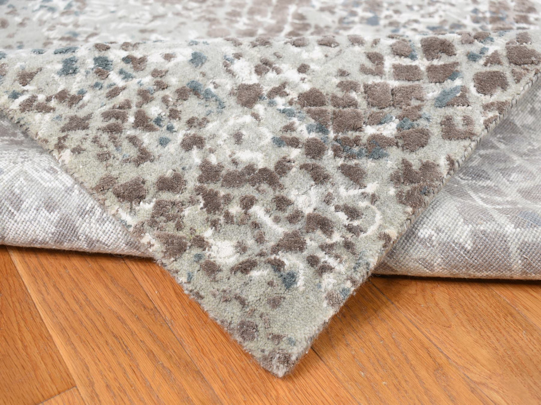 12'3" x 15'3" New Hand Knotted Grey Wool & Silk Rectangle Oriental Rug - MOA10287998