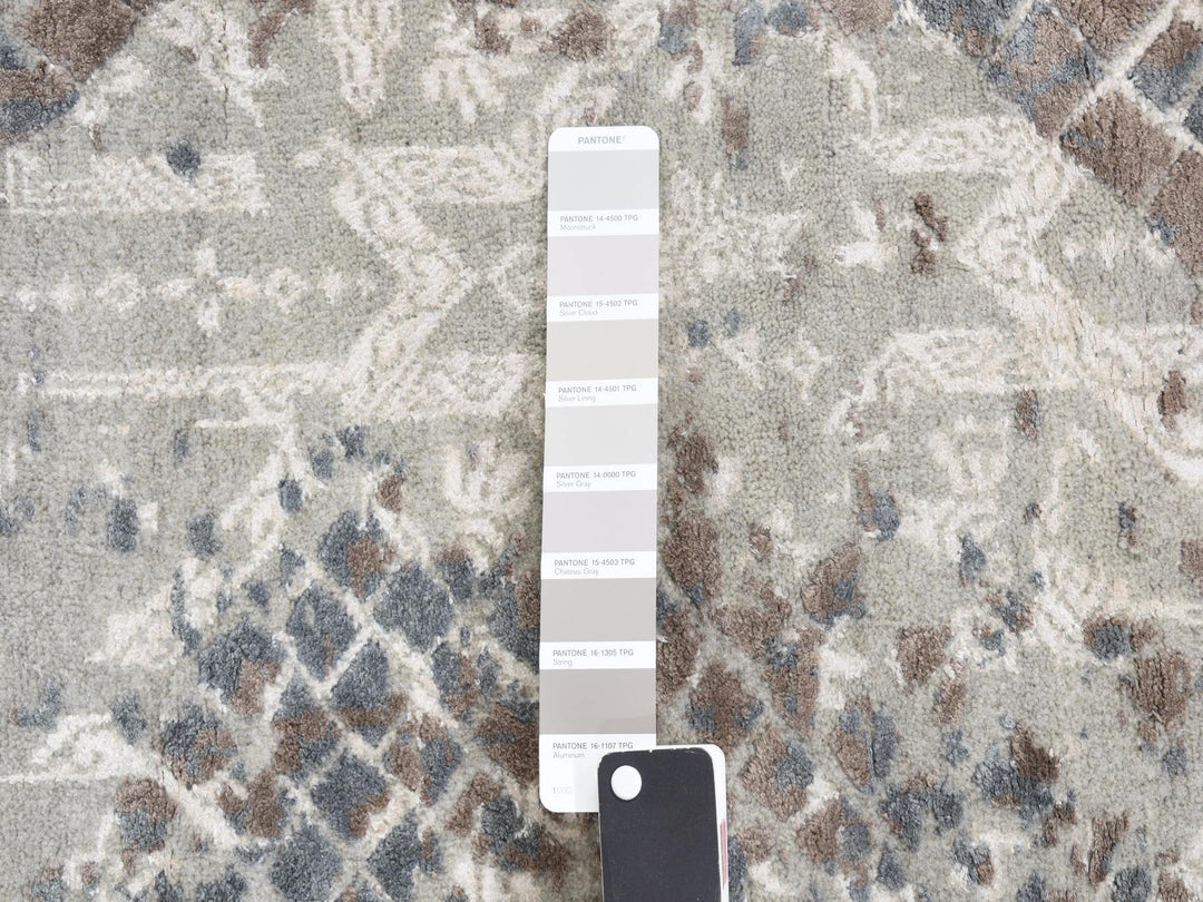 12'3" x 15'3" New Hand Knotted Grey Wool & Silk Rectangle Oriental Rug - MOA10287998