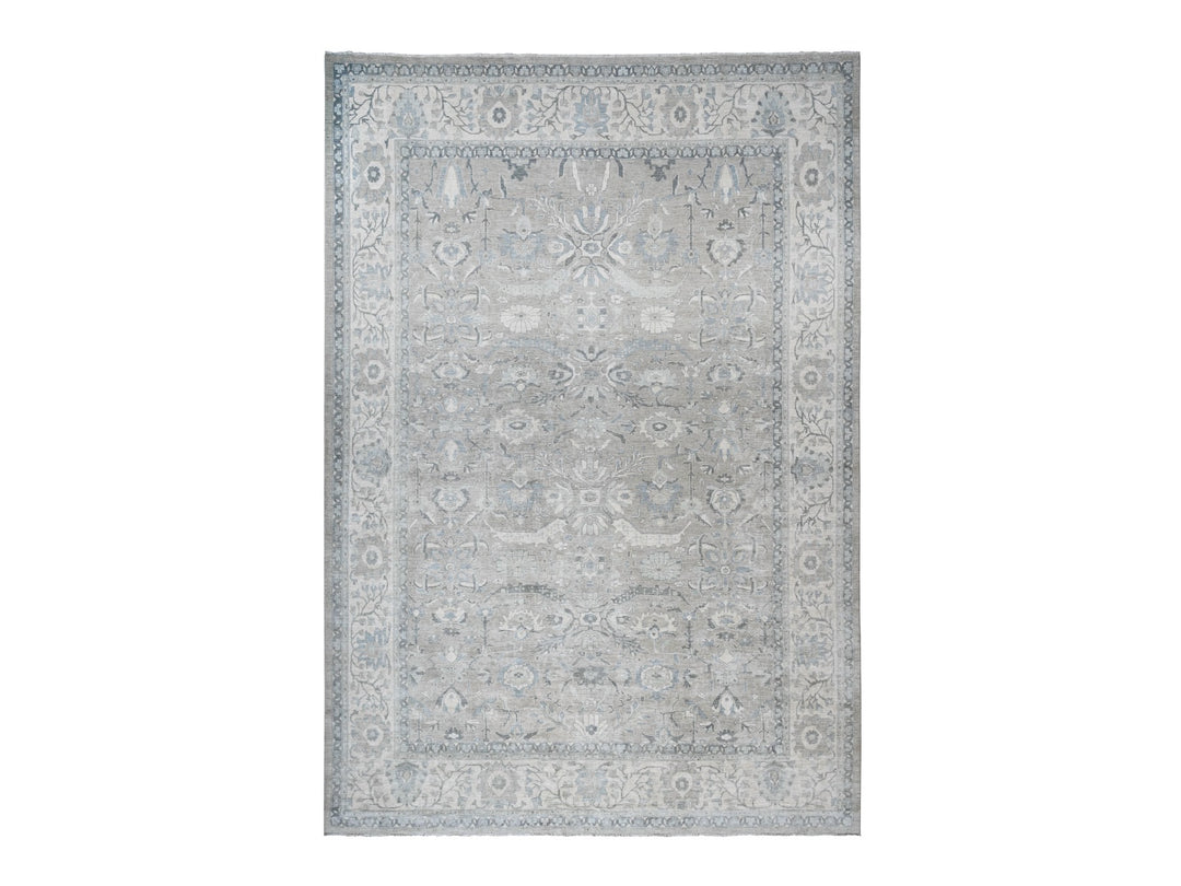 13'9" x 17'1" New Hand Knotted Grey Wool Rectangle Oriental Rug - MOA10288029