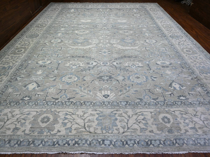 13'9" x 17'1" New Hand Knotted Grey Wool Rectangle Oriental Rug - MOA10288029