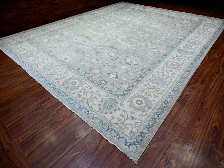 13'9" x 17'1" New Hand Knotted Grey Wool Rectangle Oriental Rug - MOA10288029