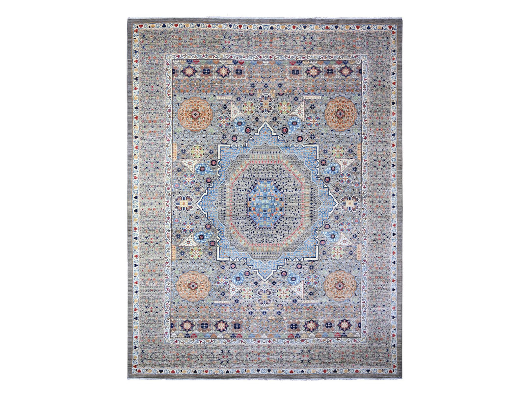 12'0" x 15'9" New Hand Knotted Grey Wool Rectangle Oriental Rug - MOA10288207