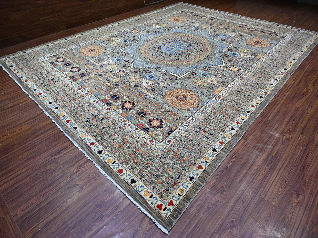 12'0" x 15'9" New Hand Knotted Grey Wool Rectangle Oriental Rug - MOA10288207