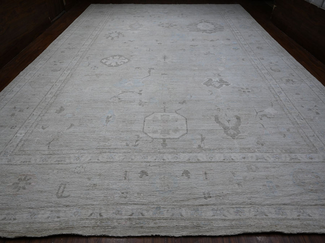 13'10" x 19'5" New Hand Knotted Grey Wool Rectangle Oriental Rug - MOA10288701