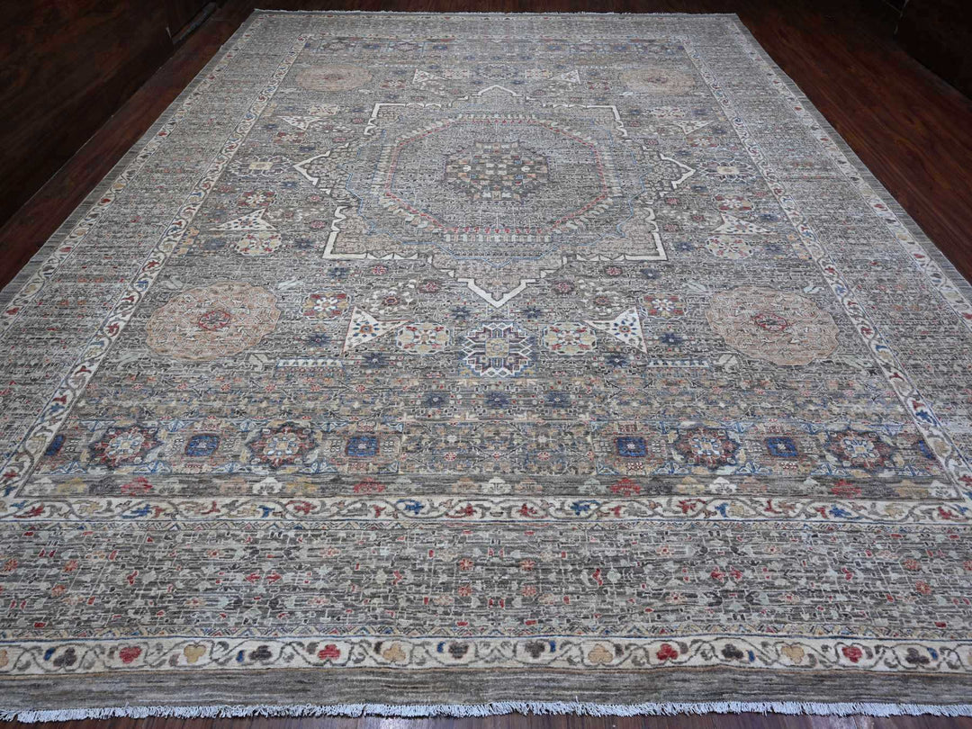 12'3" x 15'5" New Hand Knotted Grey Wool Rectangle Oriental Rug - MOA10288870
