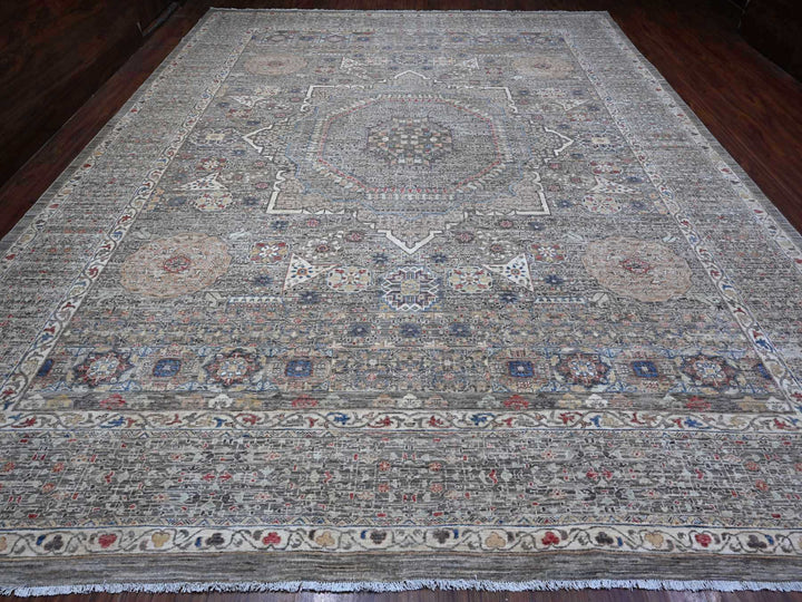 12'3" x 15'5" New Hand Knotted Grey Wool Rectangle Oriental Rug - MOA10288870