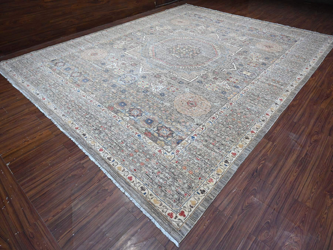 12'3" x 15'5" New Hand Knotted Grey Wool Rectangle Oriental Rug - MOA10288870