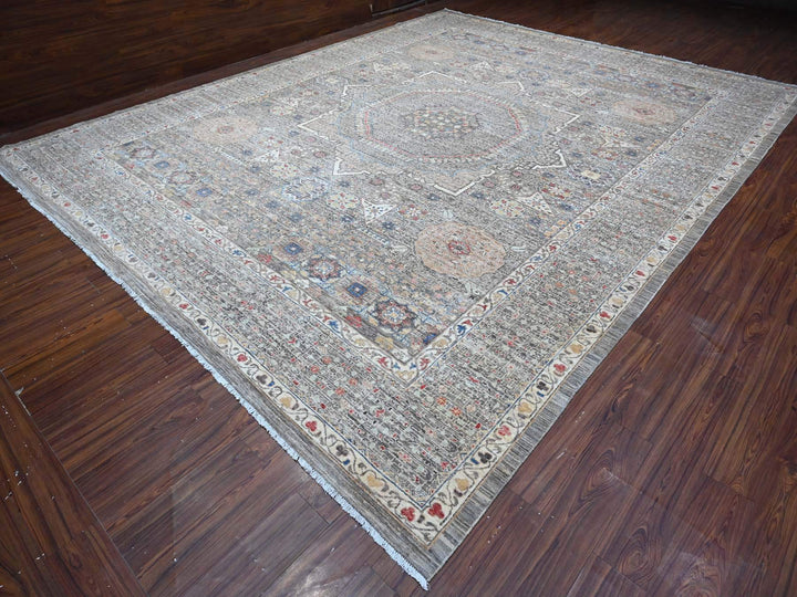 12'3" x 15'5" New Hand Knotted Grey Wool Rectangle Oriental Rug - MOA10288870