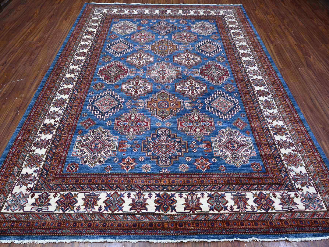 8'0" x 9'11" New Hand Knotted Blue Wool Rectangle Oriental Rug - MOA10288914