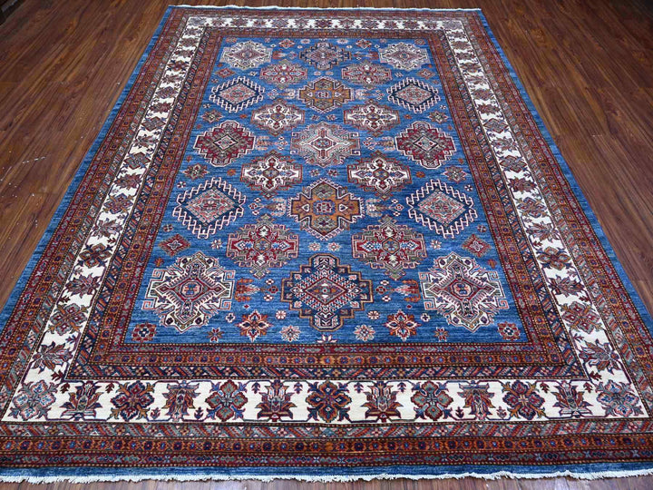8'0" x 9'11" New Hand Knotted Blue Wool Rectangle Oriental Rug - MOA10288914