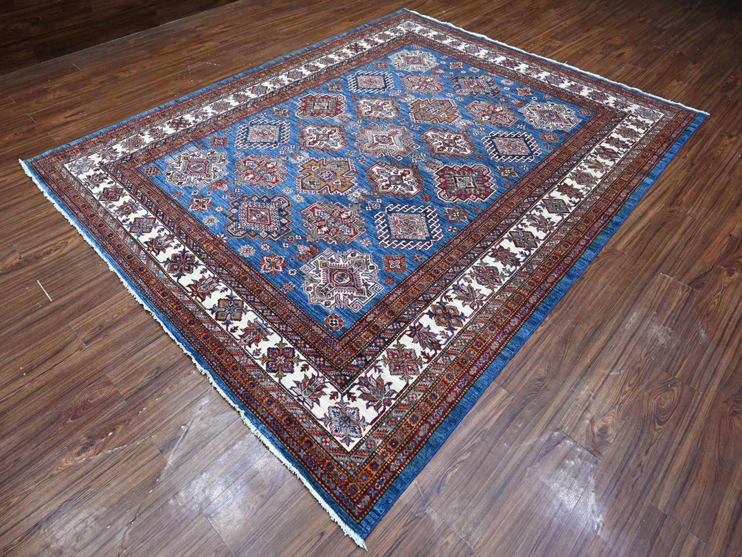 8'0" x 9'11" New Hand Knotted Blue Wool Rectangle Oriental Rug - MOA10288914