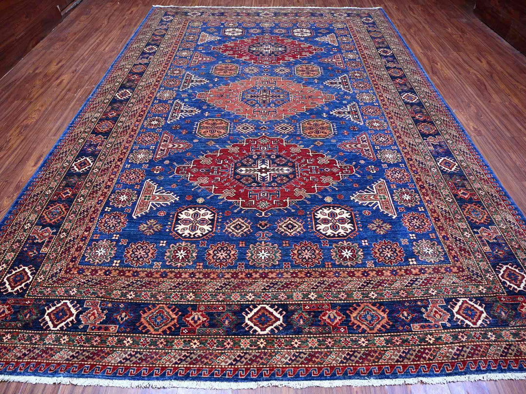 9'8" x 13'7" New Hand Knotted Blue Wool Rectangle Oriental Rug - MOA10289081