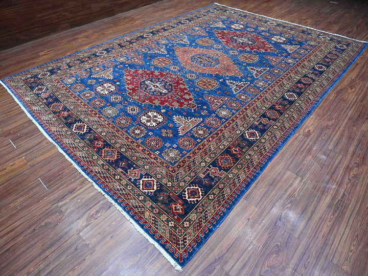 9'8" x 13'7" New Hand Knotted Blue Wool Rectangle Oriental Rug - MOA10289081