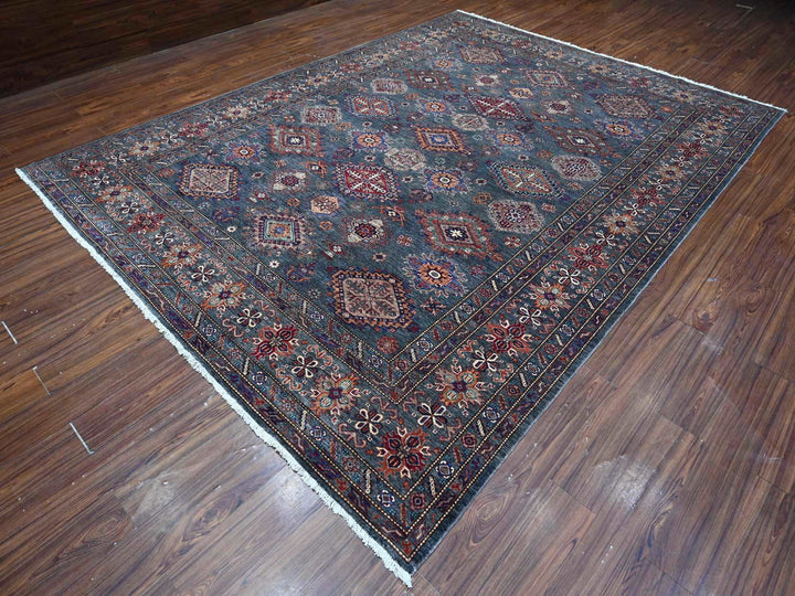 8'11" x 12'1" New Hand Knotted Grey Wool Rectangle Oriental Rug - MOA10289084