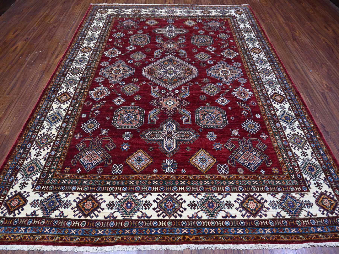 8'1" x 10'3" New Hand Knotted Red Wool Rectangle Oriental Rug - MOA10289092