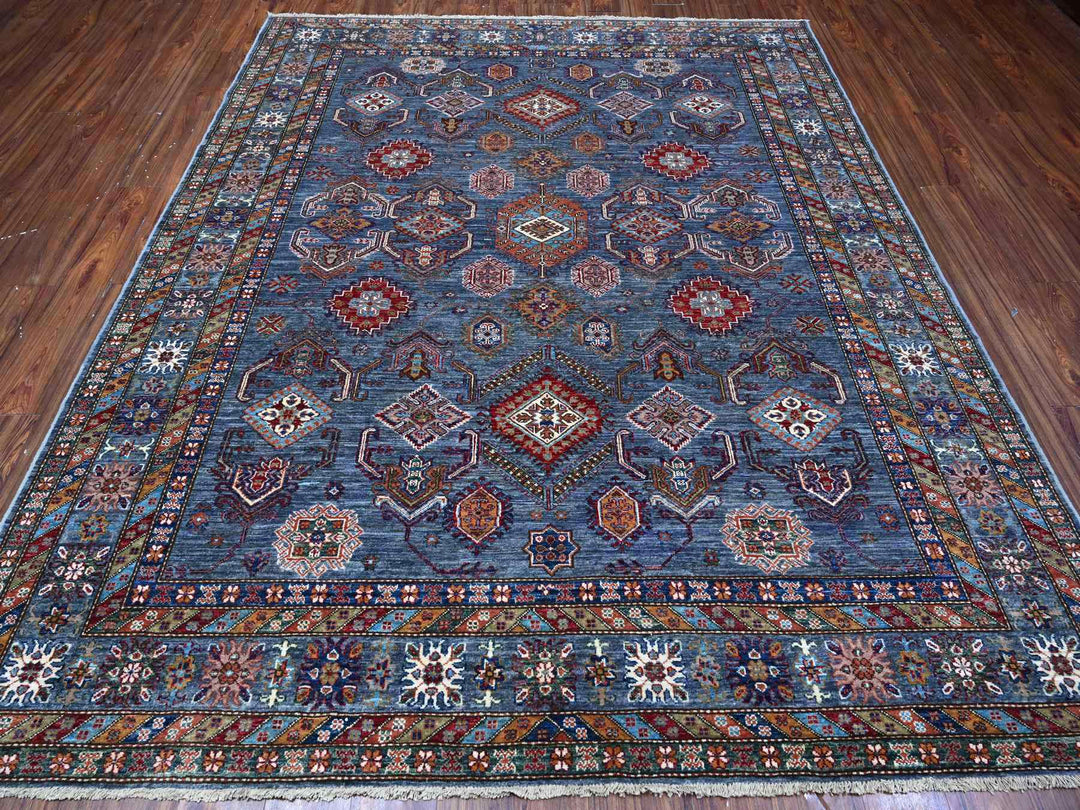 8'0" x 9'6" New Hand Knotted Grey Wool Rectangle Oriental Rug - MOA10289095