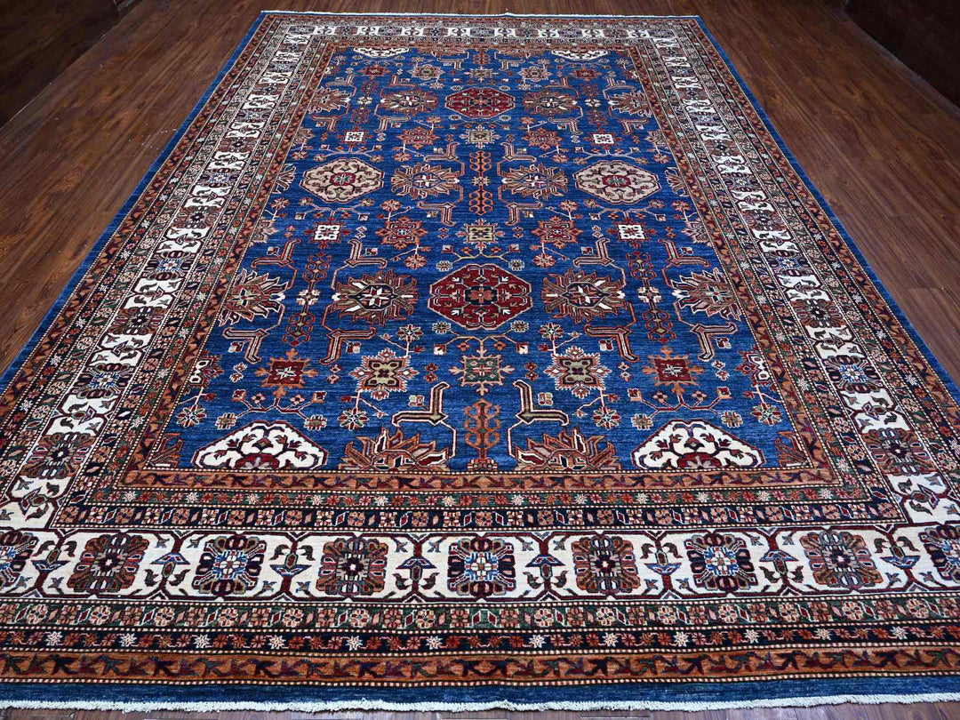 9'10" x 13'5" New Hand Knotted Blue Wool Rectangle Oriental Rug - MOA10289105