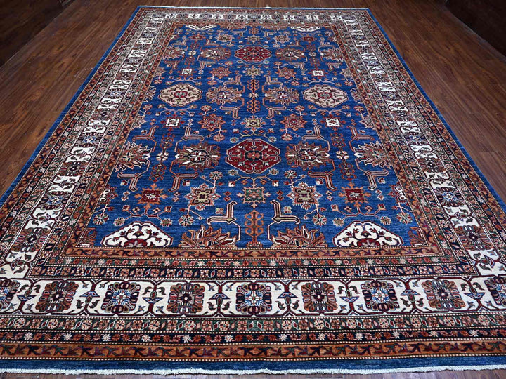 9'10" x 13'5" New Hand Knotted Blue Wool Rectangle Oriental Rug - MOA10289105