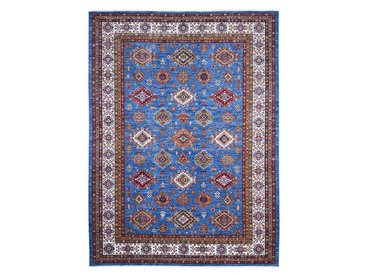 9'9" x 12'11" New Hand Knotted Blue Wool Rectangle Oriental Rug - MOA10289106