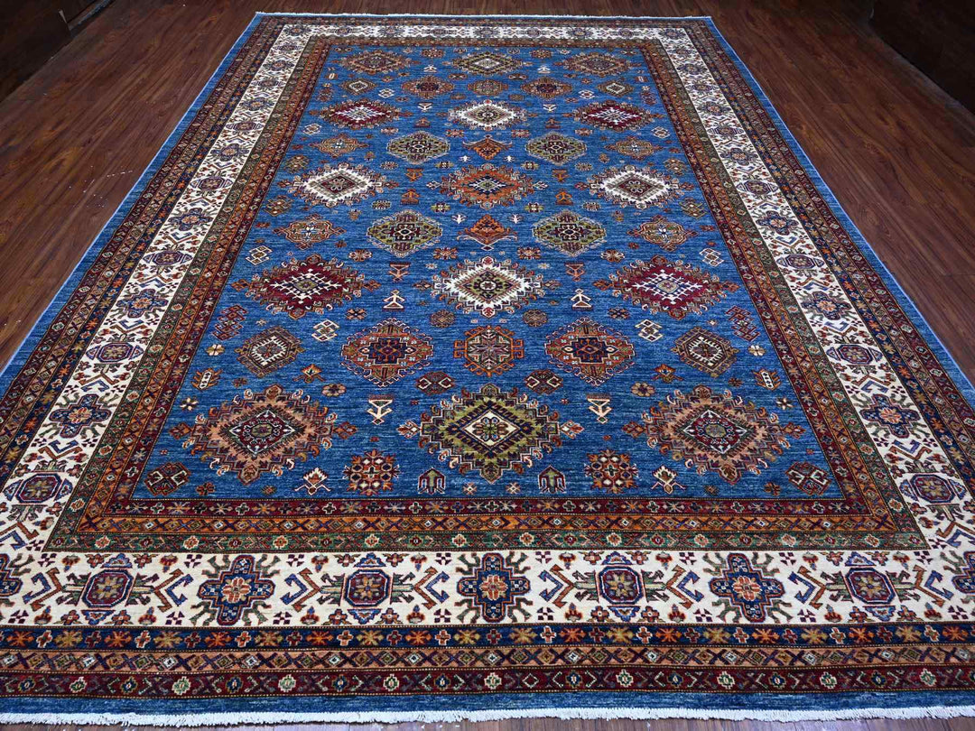 9'9" x 12'11" New Hand Knotted Blue Wool Rectangle Oriental Rug - MOA10289106