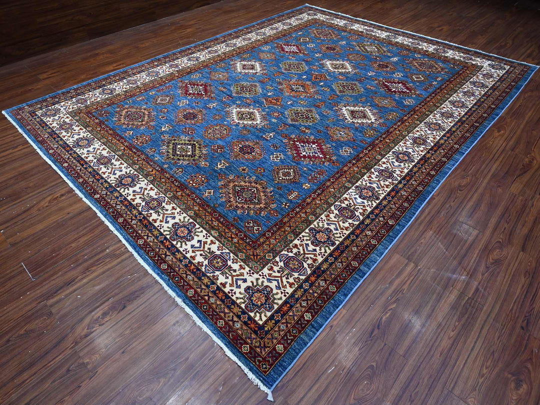 9'9" x 12'11" New Hand Knotted Blue Wool Rectangle Oriental Rug - MOA10289106
