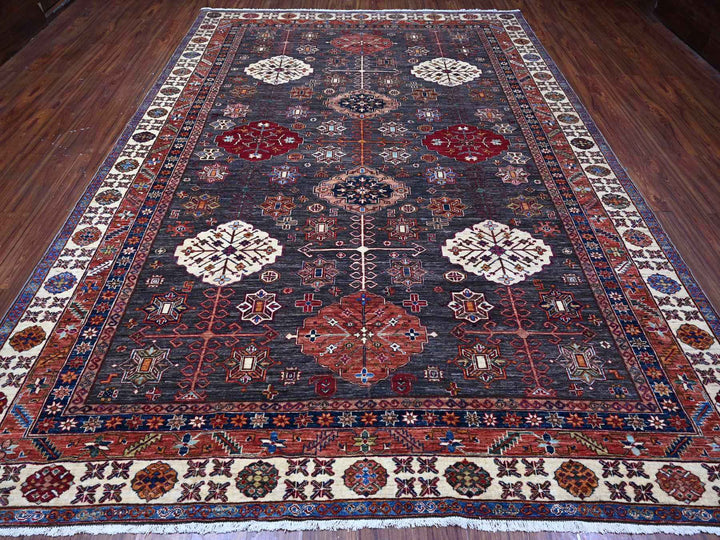 9'0" x 12'3" New Hand Knotted Grey Wool Rectangle Oriental Rug - MOA10289107