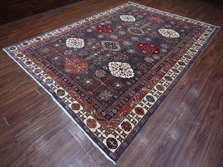 9'0" x 12'3" New Hand Knotted Grey Wool Rectangle Oriental Rug - MOA10289107