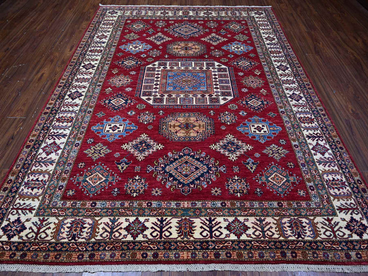 7'9" x 9'9" New Hand Knotted Red Wool Rectangle Oriental Rug - MOA10289110