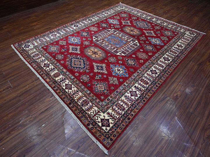 7'9" x 9'9" New Hand Knotted Red Wool Rectangle Oriental Rug - MOA10289110