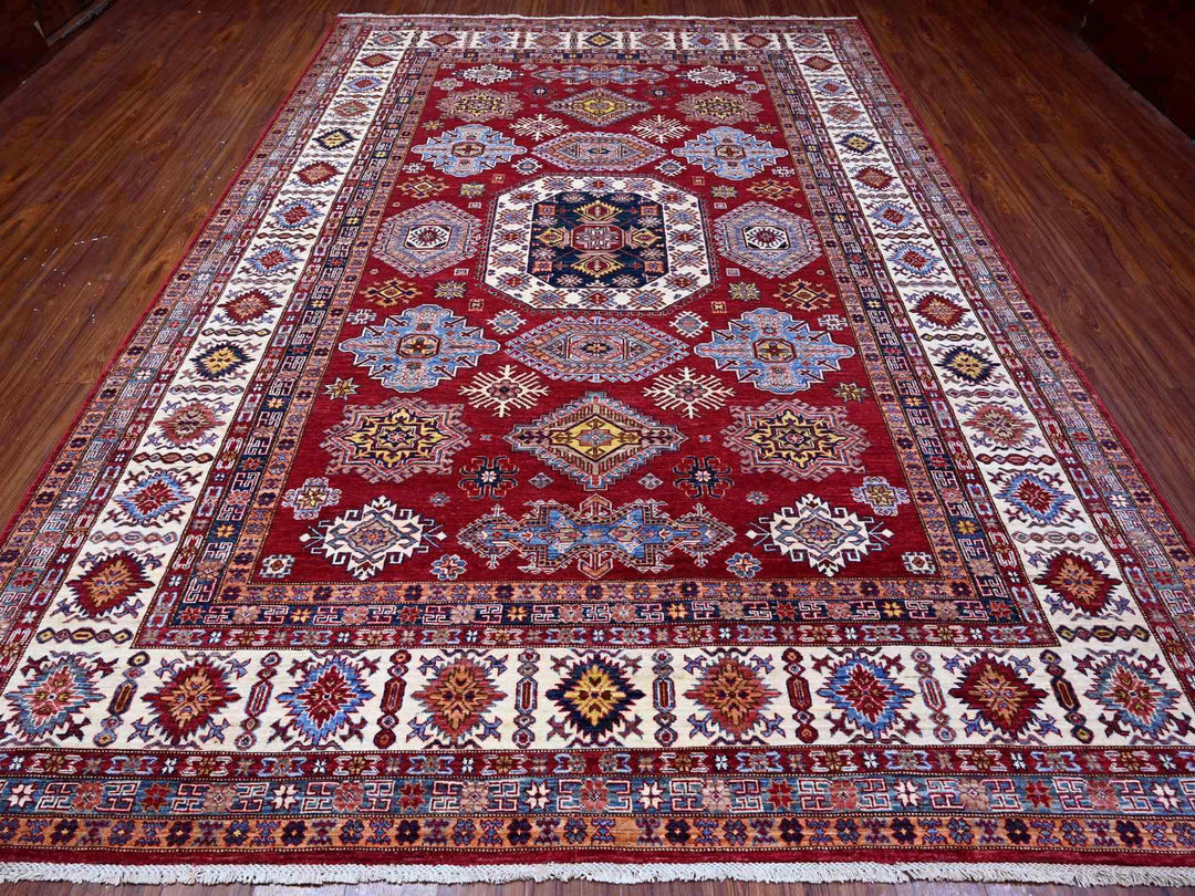 8'10" x 12'5" New Hand Knotted Red Wool Rectangle Oriental Rug - MOA10289132