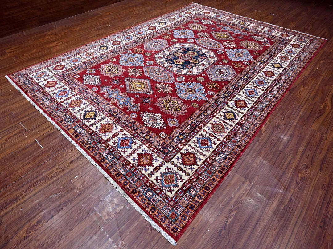 8'10" x 12'5" New Hand Knotted Red Wool Rectangle Oriental Rug - MOA10289132