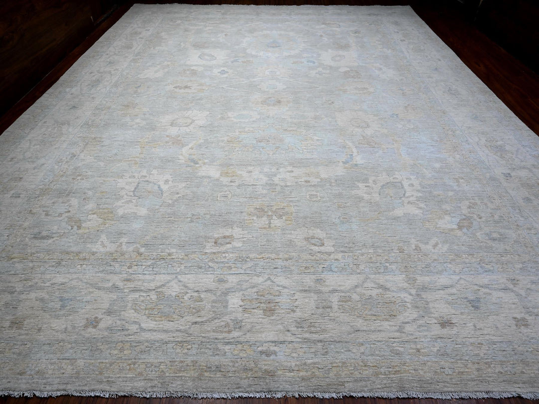 13'7" x 16'11" New Hand Knotted Grey Wool Rectangle Oriental Rug - MOA10289146