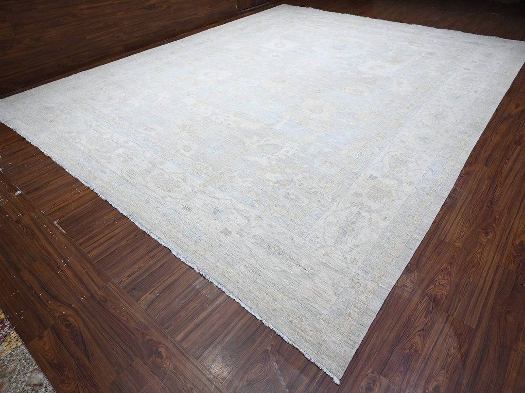 13'7" x 16'11" New Hand Knotted Grey Wool Rectangle Oriental Rug - MOA10289146