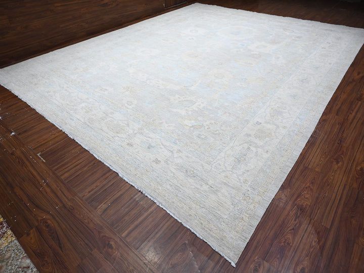 13'7" x 16'11" New Hand Knotted Grey Wool Rectangle Oriental Rug - MOA10289146