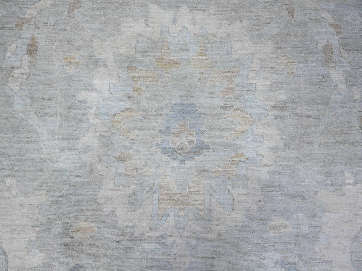 13'7" x 16'11" New Hand Knotted Grey Wool Rectangle Oriental Rug - MOA10289146