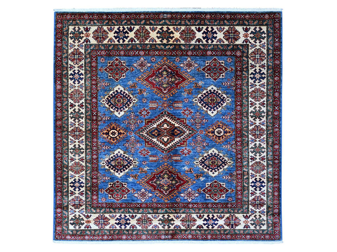 5'11" x 5'11" New Hand Knotted Blue Wool Square Oriental Rug - MOA10289213