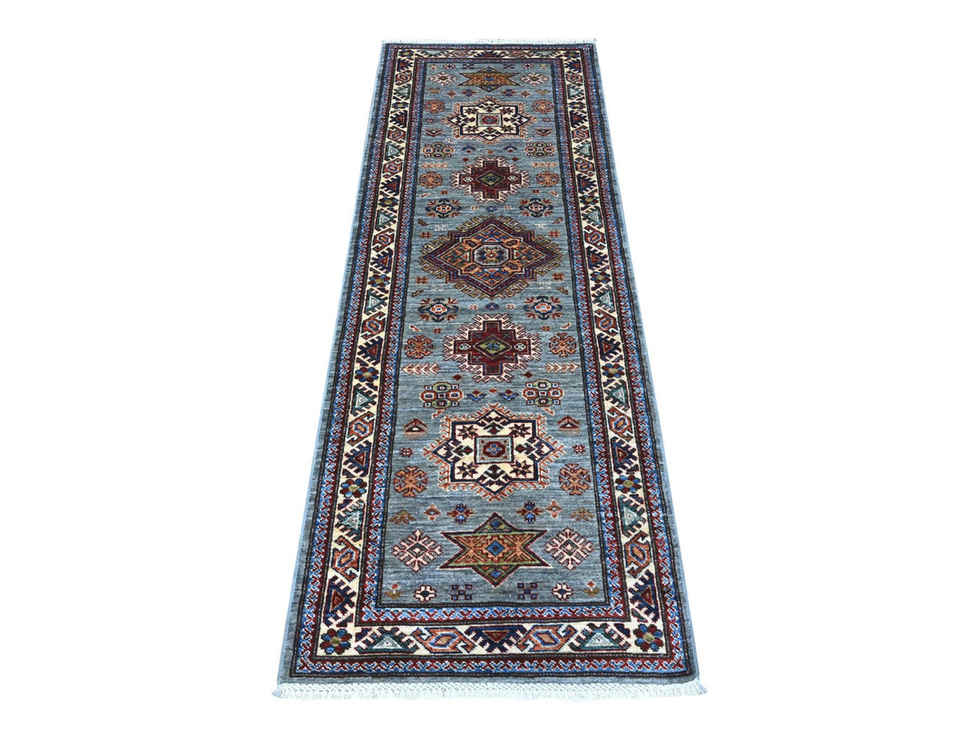 2'5" x 6'10" New Hand Knotted Grey Wool Runner Oriental Rug - MOA10289219