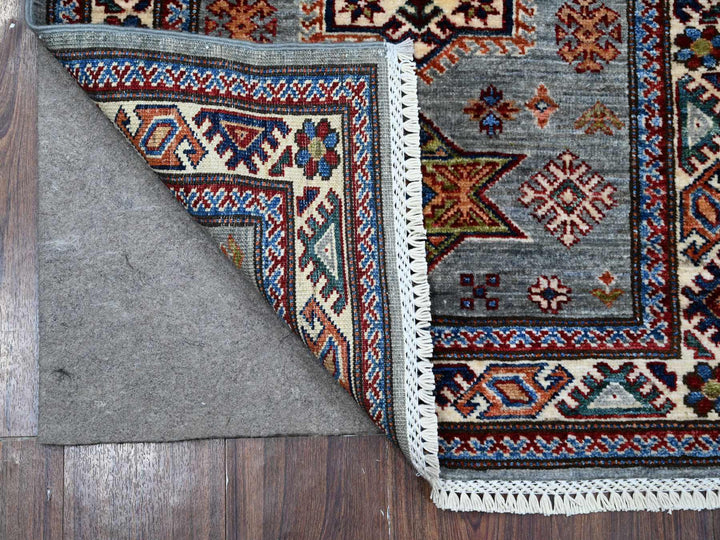 2'5" x 6'10" New Hand Knotted Grey Wool Runner Oriental Rug - MOA10289219