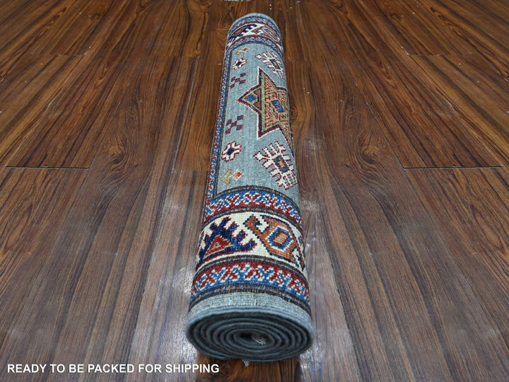 2'5" x 6'10" New Hand Knotted Grey Wool Runner Oriental Rug - MOA10289219