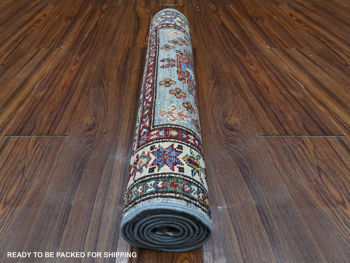 2'6" x 6'2" New Hand Knotted Grey Wool Runner Oriental Rug - MOA10289221