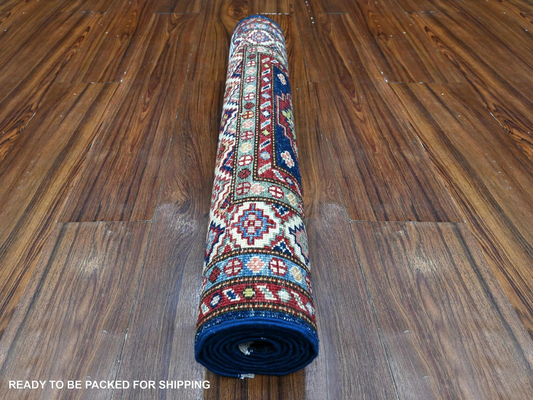 2'7" x 6'4" New Hand Knotted Blue Wool Runner Oriental Rug - MOA10289224