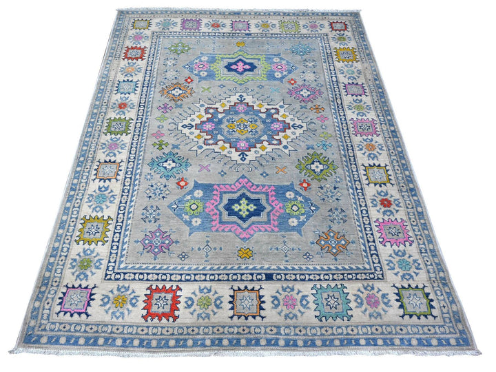 4'11" x 6'4" New Hand Knotted Grey Wool Rectangle Oriental Rug - MOA10289229