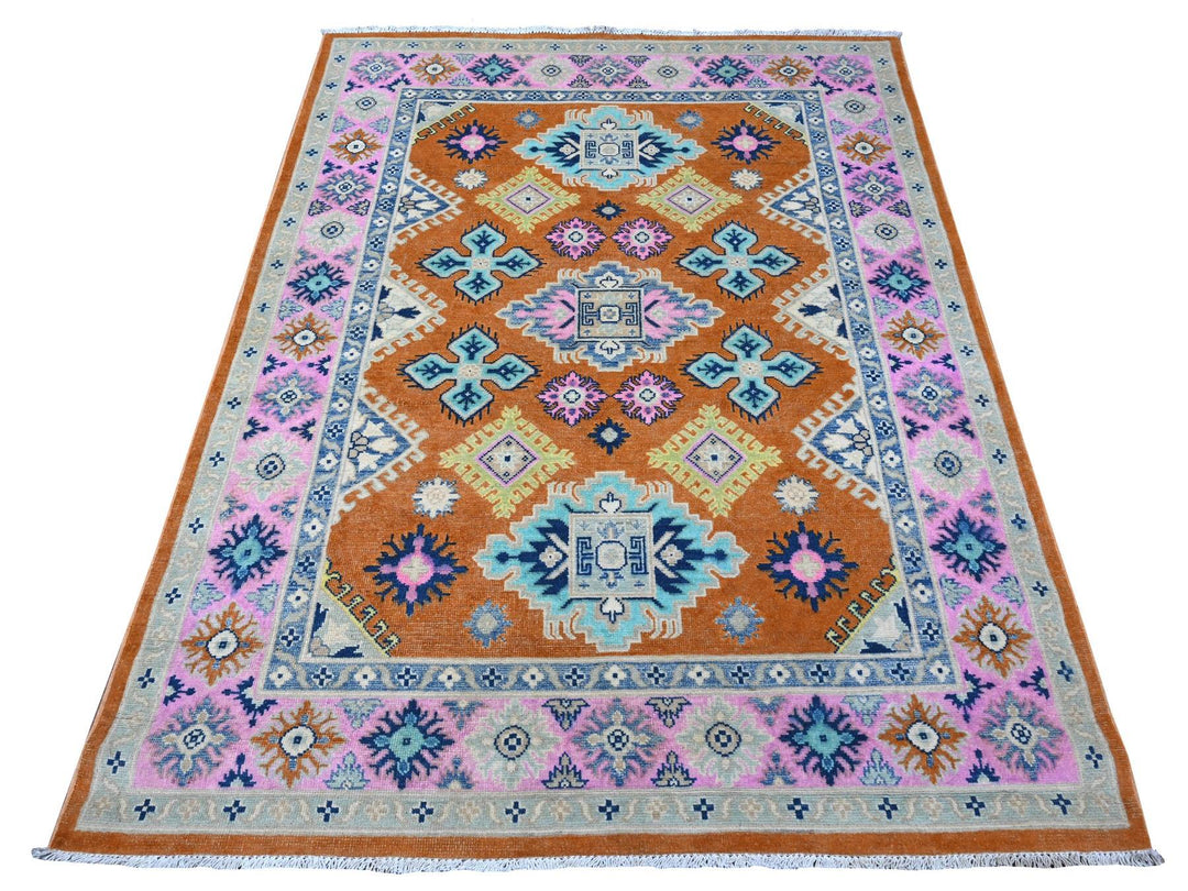 4'9" x 6'5" New Hand Knotted Orange Wool Rectangle Oriental Rug - MOA10289230