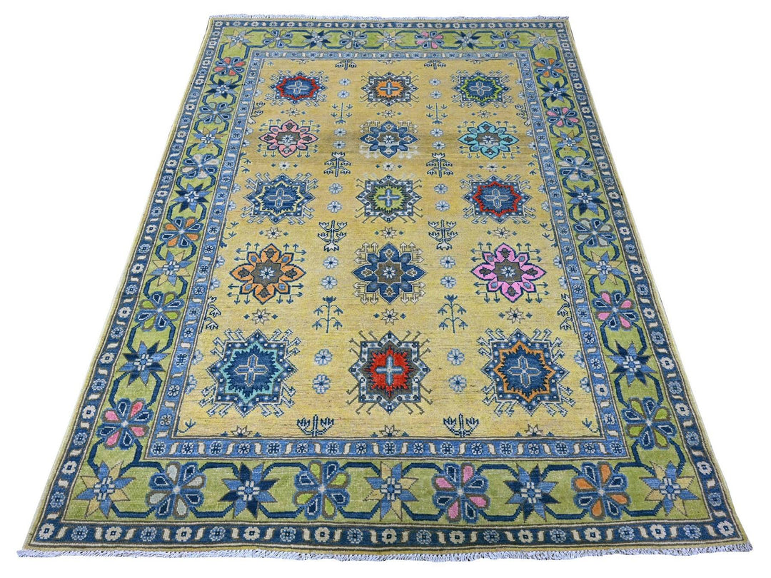 5'0" x 6'9" New Hand Knotted Yellow Wool Rectangle Oriental Rug - MOA10289231