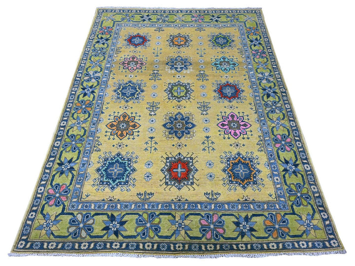 5'0" x 6'9" New Hand Knotted Yellow Wool Rectangle Oriental Rug - MOA10289231