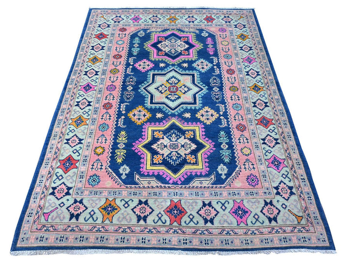 4'11" x 6'10" New Hand Knotted Blue Wool Rectangle Oriental Rug - MOA10289232